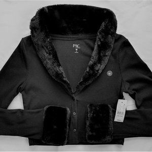 PacSun Black Cropped Sweater with faux fur trim